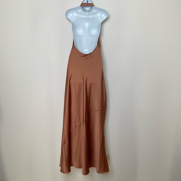 Show Me Your Mumu Jasmine Halter Maxi Dress Copper Luxe Satin Medium - Picture 3 of 10